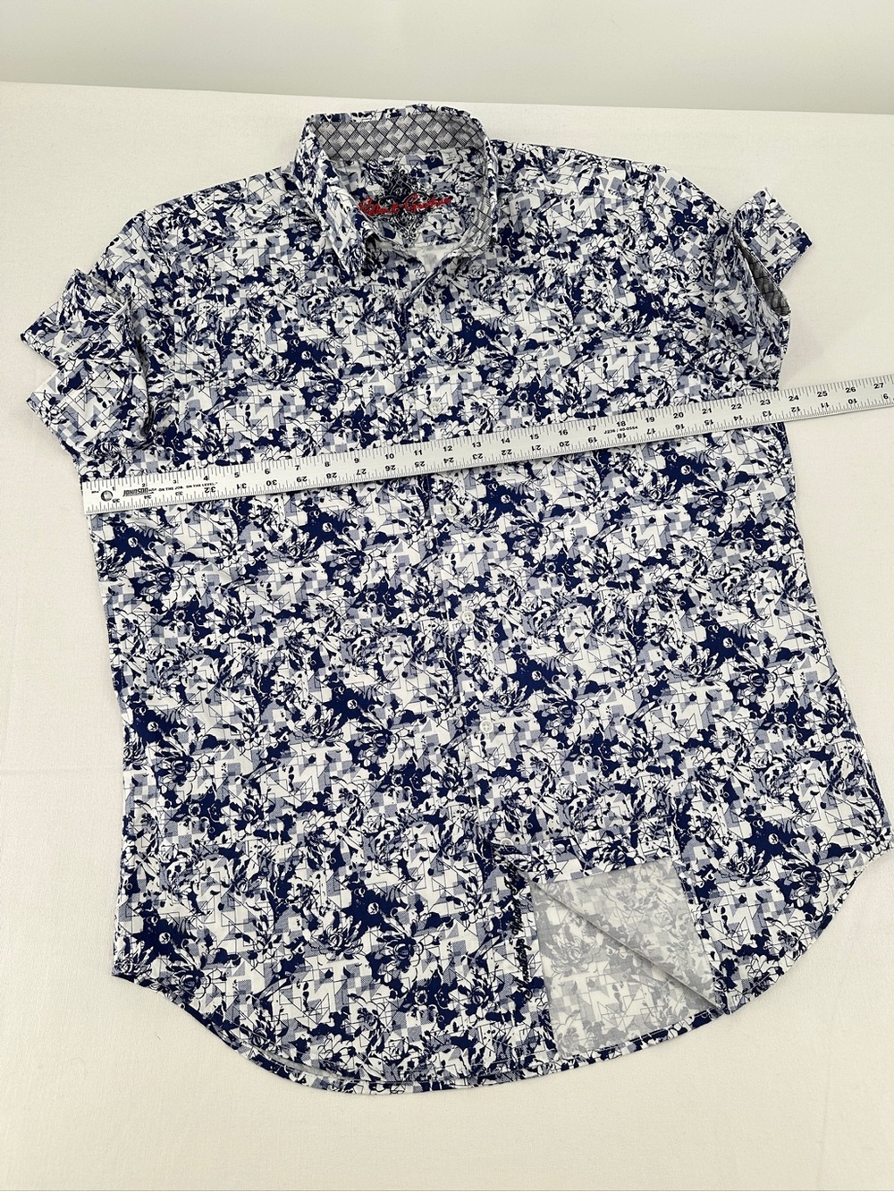 Robert Graham NWOT Bright Blue Geo Floral Stretch Cotton Statement Shirt L - Picture 9 of 9